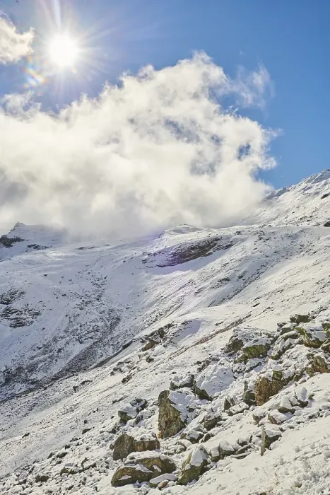 Framed Print : Snowy Mountains with clouds at Hochalpenstrasse