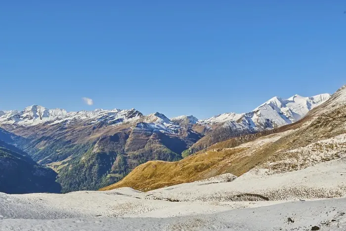 Framed Print : Snowy Mountains on a sunny day in autumn at Hochalpenstrasse