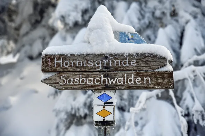 Framed Print : Snowy signpost near the Hornisgrinde