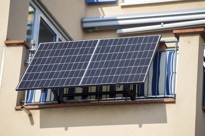Framed Print : Solar cells on an apartment building