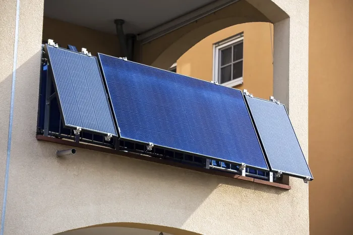 Framed Print : Solar cells on an apartment building