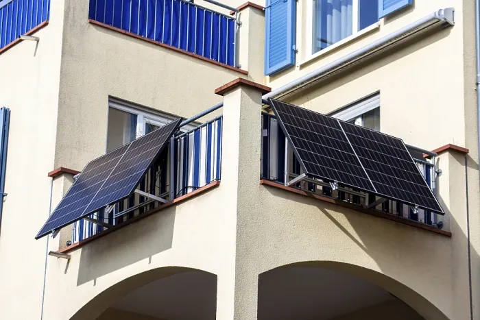Framed Print : Solar cells on an apartment building