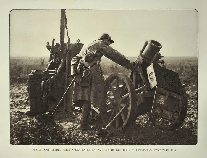 Framed Print : Soldier looking at German captured mortars Framed Print : Soldier looking at German captured mortars