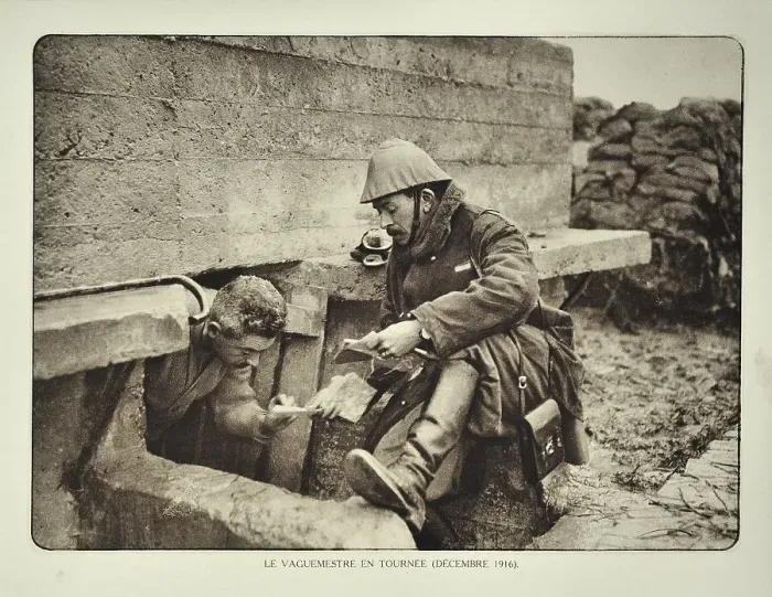Framed Print : Soldier receiving letter from the postman Framed Print : Soldier receiving letter from the postman