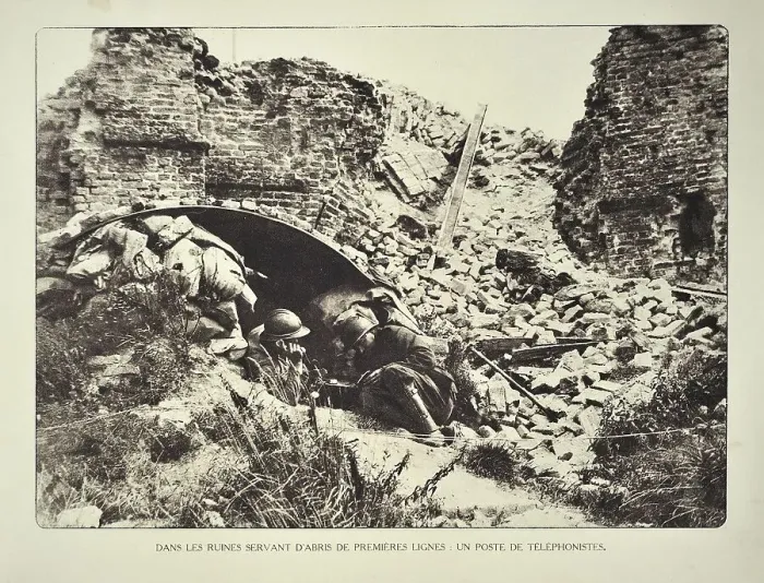 Framed Print : Soldier using telephone at observation post in ruin in Flanders during the First World War Framed Print : Soldier using telephone at observation post in ruin in Flanders during the First World War
