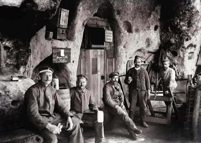 Framed Print : Five soldiers in front of the base
