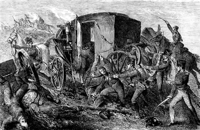 Framed Print : Soldiers capture Napoleon's carriage with the coronation mantle Framed Print : Soldiers capture Napoleon's carriage with the coronation mantle