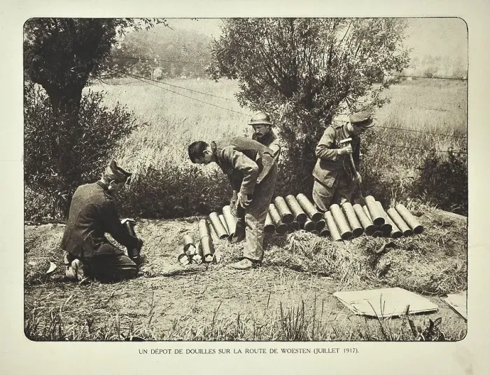 Framed Print : Soldiers collecting cartridge cases