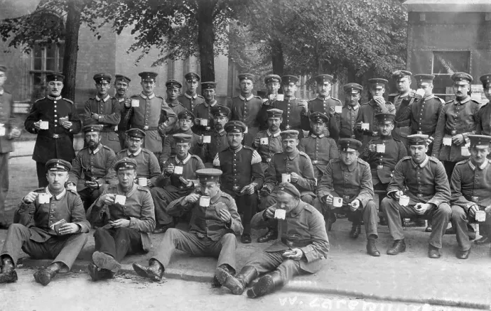 Framed Print : Soldiers drinking from cups, historic photograph Framed Print : Soldiers drinking from cups, historic photograph