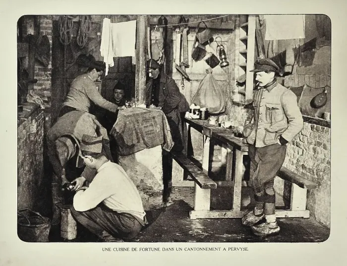 Framed Print : Soldiers at rest eating in barn at Pervijze in Flanders during the First World War
