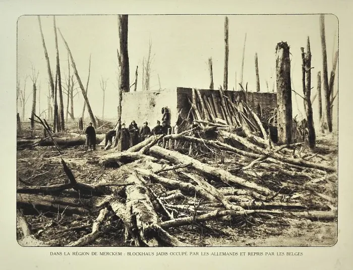 Framed Print : Soldiers standing next to bunker in bombarded forest at Merkem in Flanders during the First World War Framed Print : Soldiers standing next to bunker in bombarded forest at Merkem in Flanders during the First World War