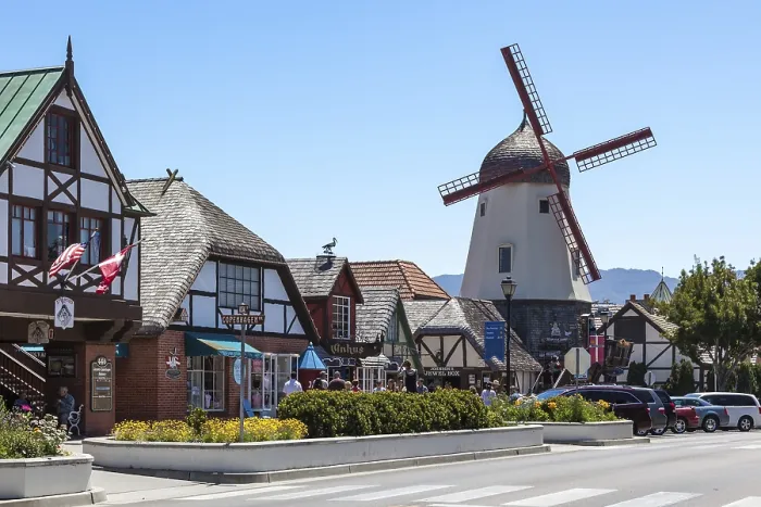 Framed Print : SOLVANG, CALIFORNIA / USA - AUGUST 9 : Main street in Solvang California on August 9