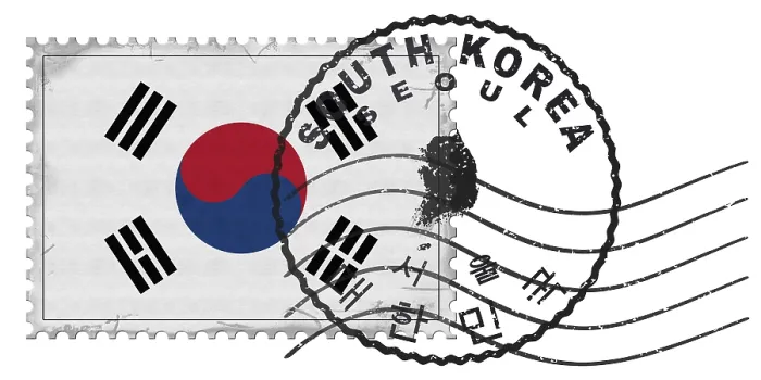 Framed Print : South Korea Seoul Stamp with National Flag and Postmark