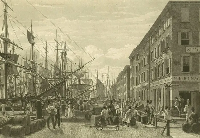 Framed Print : South Street from Maiden Lane, New York