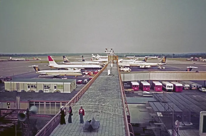 Framed Print : South Terminal of London Gatwick Airport, British Airtours, British Caledonian aircraft, early 1970s