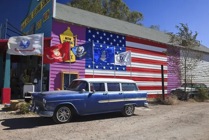 Framed Print : Souvenir shop and vintage car on the historic Route 66 Framed Print : Souvenir shop and vintage car on the historic Route 66