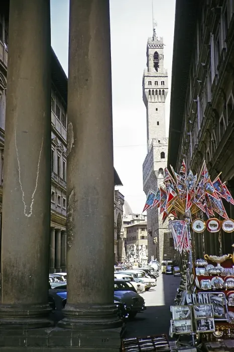 Framed Print : Souvenir stand in front of the Uffizi Museum, Florence, Tuscany, Italy 1957