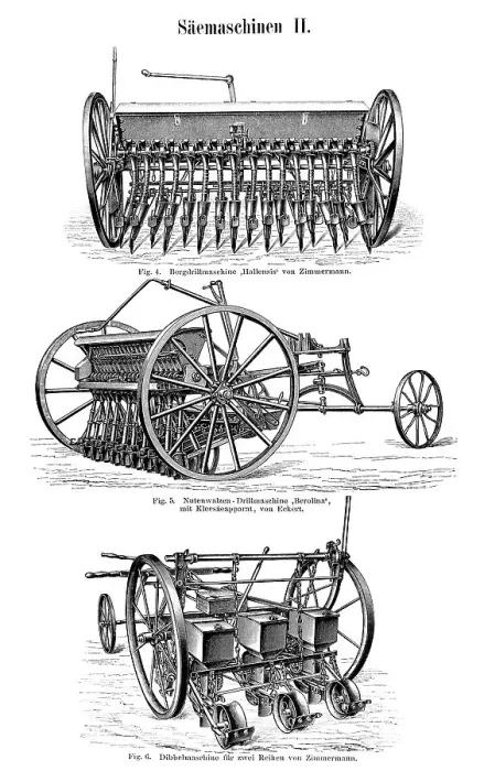Framed Print : Sowing machines, historic image Framed Print : Sowing machines, historic image
