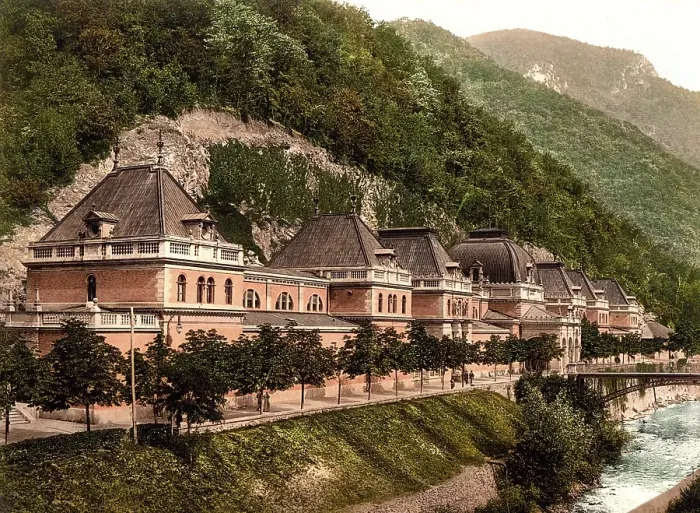 Framed Print : Spa Szaparybad, Herkulesfuerdoe, Herkulesbad, today Baile Herculane, Hungary, Austro-Hungary, Austro-Hungarian Empire, Austrian-Hungarian Monarchy, today Romania, Historical, around 1900, digitally restored reproduction from a 19th century original