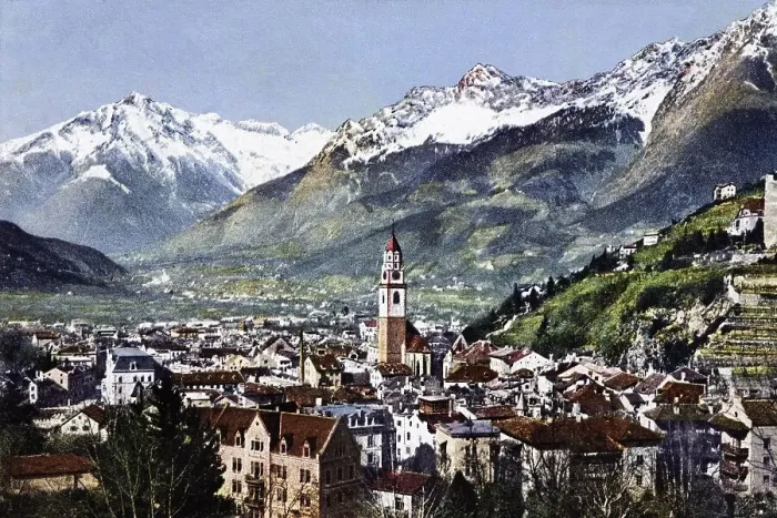 Framed Print : Spa town of Meran, Merano with mountain panorama