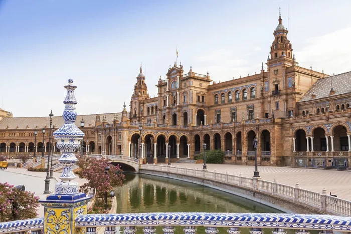 Framed Print : Spain, Seville. Spain Square, a landmark example of the Renaissance Revival style in Spanish architecture