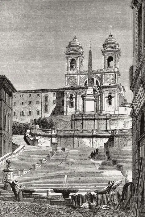 Framed Print : The Spanish Steps, Trinita dei Monti church at the top