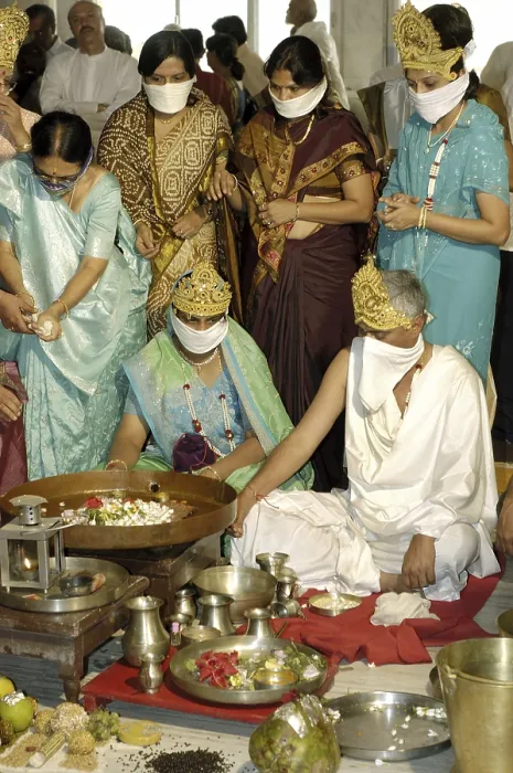 Framed Print : Special Prayer being offered by Jain religious community in India
