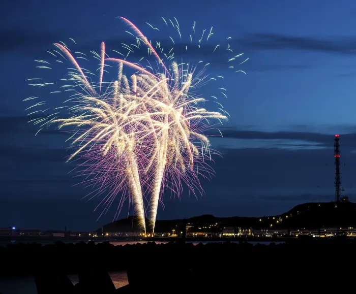 Framed Print : Spectacularly brilliant, atmospheric fireworks display for the Heligoland island festival in red