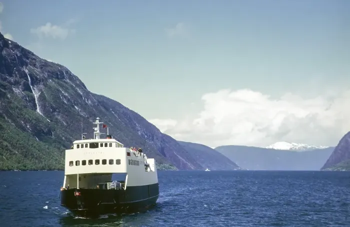 Framed Print : Speedboat Skadastrol for transhipment from Bergen, Norway, Scandinavia 1973, Europe