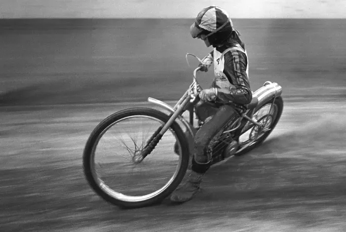 Framed Print : Speedway driver in the 1970s