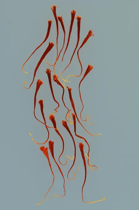 Framed Print : Spices, saffron thread on blue background