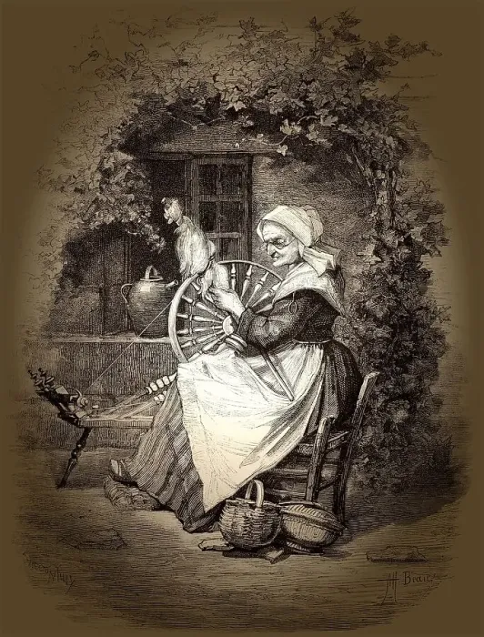 Framed Print : Spinnende Frauen, 19. Jahrhundert Framed Print : Spinnende Frauen, 19. Jahrhundert