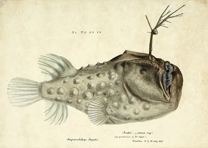 Framed Print : Spiny anglerfish, Himantolophus appelii, The prickly anglerfish, fish, reproduction of an original, by Frank Edward Clarke (b. 1849, d. 1899), ichthyologist and scientific draughtsman Framed Print : Spiny anglerfish, Himantolophus appelii, The prickly anglerfish, fish, reproduction of an original, by Frank Edward Clarke (b. 1849, d. 1899), ichthyologist and scientific draughtsman