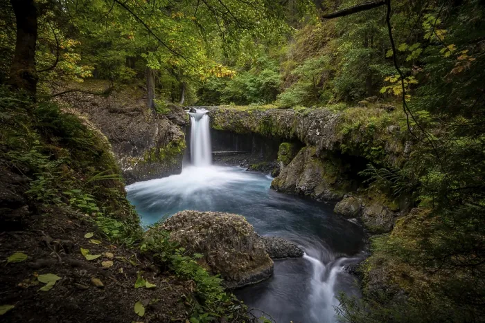 Framed Print : Spirit Falls, waterfall flowing over ledge