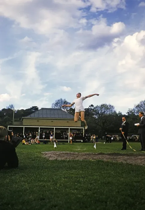 Framed Print : Sports Day Athletics events Melbourne Grammar School, Melbourne, Victoria, Australia 1956 Long jump competition