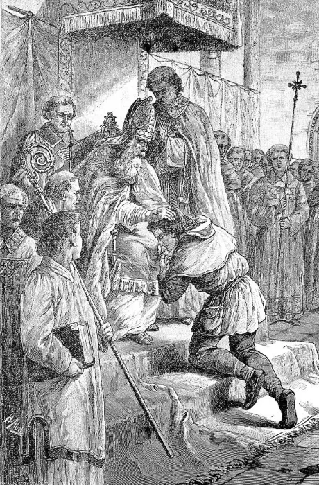 Framed Print : St. Baldom is given the consecration of the Sacred Geodesy