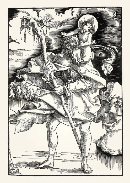 Framed Print : St. Christopher Carrying the Christ Child Framed Print : St. Christopher Carrying the Christ Child