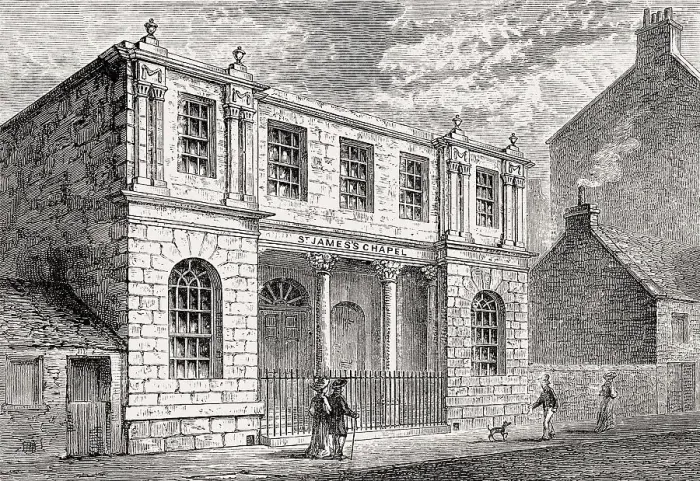 Framed Print : St. James's Chapel, 1820, Leith Framed Print : St. James's Chapel, 1820, Leith