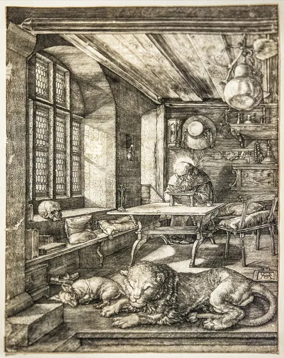 Framed Print : St Jerome in his study, 1514, copperplate engravings