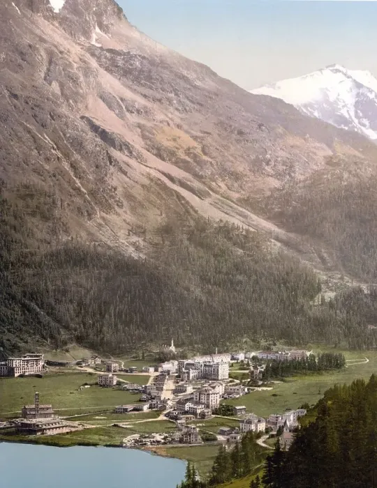 Framed Print : St. Moritz Bad, village and Lake St