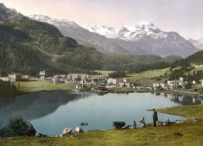 Framed Print : St. Moritz, town and Lake St. Moritz Framed Print : St. Moritz, town and Lake St. Moritz