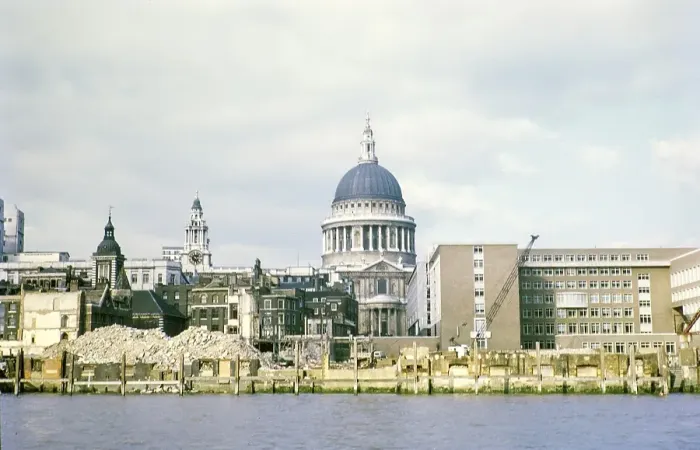 Framed Print : St Paul's Cathedral as seen from the Thames during the renovation work, London, England, UK 1969