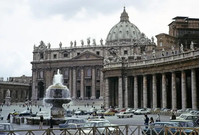 Framed Print : St Peter's Cathedral, Rome, Italy, 1974 People and cars in the square, Europe