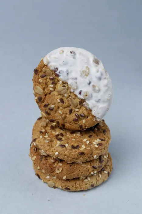 Framed Print : Stack of oatmeal cookies with yogurt Framed Print : Stack of oatmeal cookies with yogurt