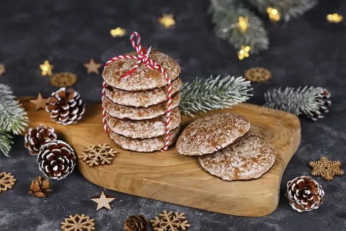 Framed Print : Stacks of traditional German round glazed gingerbread Christmas cookie called Lebkuchen