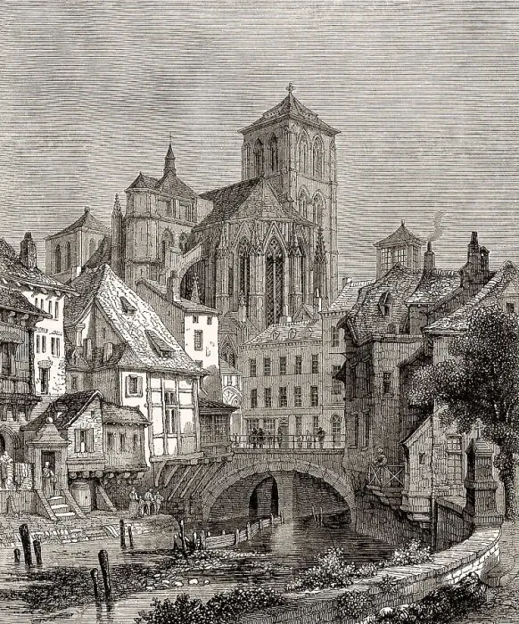 Framed Print : Stadtbild von Huy, einer Gemeinde in Belgien