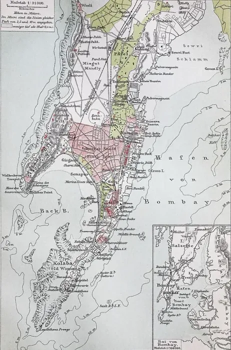 Framed Print : Stadtplan, city map from the year 1892: Bombay Framed Print : Stadtplan, city map from the year 1892: Bombay