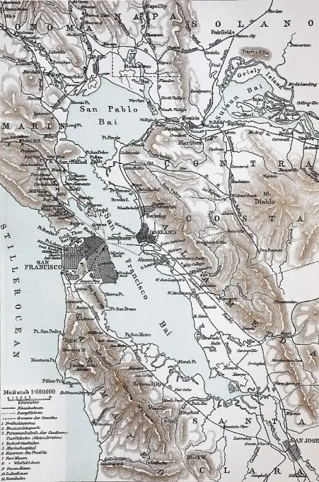 Framed Print : Stadtplan, city map from the year 1892: San Francisco