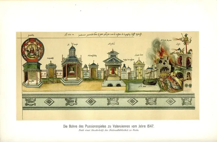 Framed Print : The stage of the Valenciennes Passion Play of 1547 Framed Print : The stage of the Valenciennes Passion Play of 1547