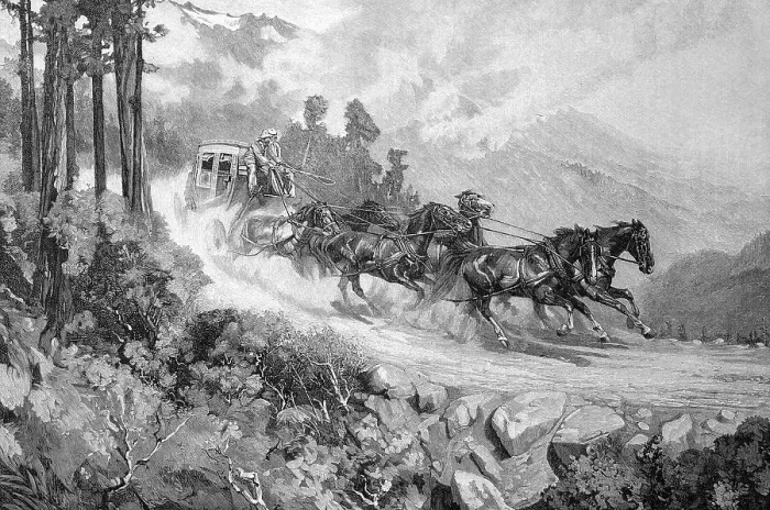 Framed Print : Stagecoach in California, America